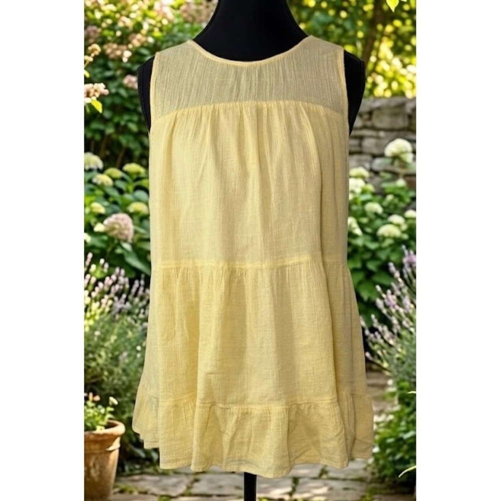 Listicle Yellow Tiered Sleeveless Babydoll Gauze Top Size Large